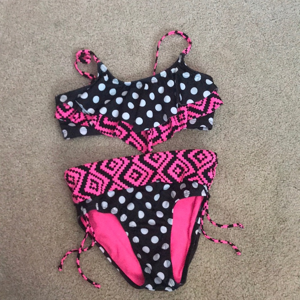 Pink And Black Bikini Top And Bottoms
